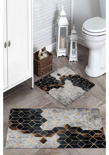 Üç Boyutlu Mermer Baskılı Banyo Paspas Takımı (50X60-60X100)