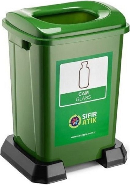 Sıfır Atık Geri Dönüşüm Çöp Kutusu Kovası 70 Lt Yeşil Cam Atıkları