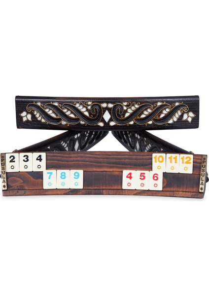 Beyaz Sedef Kakma Telkari Işlemeli Oymalı Ahşap Oval Okey Takımı Veston Oyun Seti