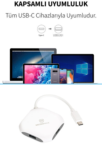 Portatif USB-C Laptop Telefon Tablet Uyumlu 5 GBPS Hız 4 USB Giriş MDC-4A Hub Type-C Dönüştürücü