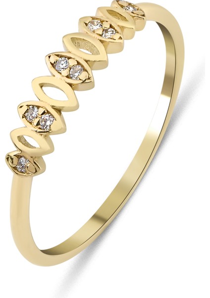 14 Ayar Altın Minimal Markiz Motif Yüzük KRS074-14GRZ