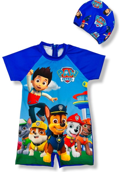 Lolliboom Kids Paw Patrol Baskı Detay Hassas Ten Yarım Kollu Fermuarlı Yüzücü Tarz Bone Hediyeli