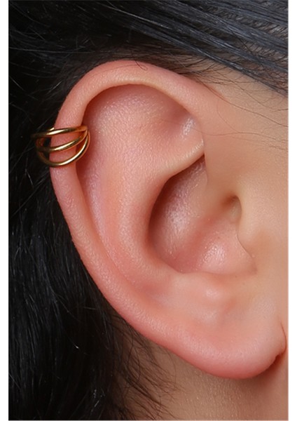 Üç Sıra Gizli Kilit Halka Gold Piercing modelleri