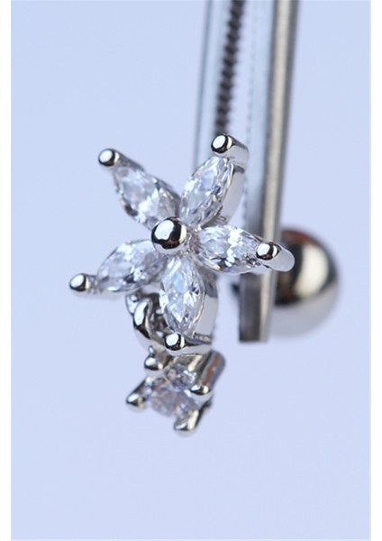 Markiz Çiçek Sallantı Taş Silver Piercing