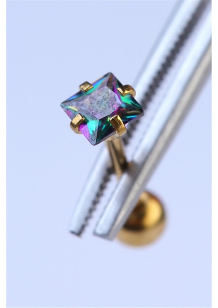 Kare Taş Koyu Hologram Küçük Boy Gold Piercing