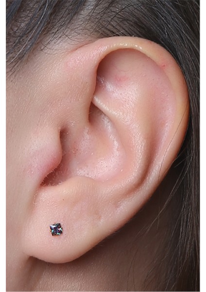 Kare Taş Koyu Hologram Küçük Boy Gold Piercing modelleri