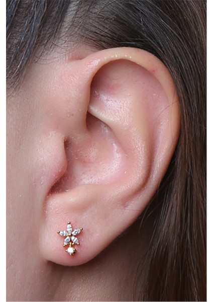 Markiz Çiçek Sallantı Taş Gold Piercing