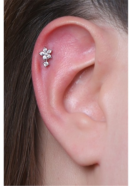 Yuvarlak Çiçek Sallantı Taş Silver Piercing