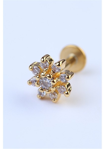 Sekiz Yaprak Çiçek Labret Gold Piercing