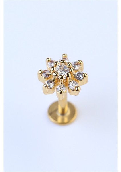 Sekiz Yaprak Çiçek Labret Gold Piercing