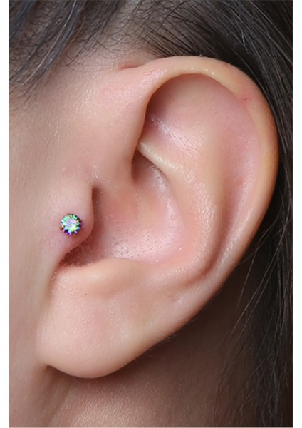 Yuvarlak Taş Koyu Hologram Orta Boy Gold Piercing modelleri