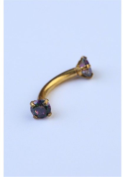 Koyu Hologram Taşlı Kaş & Rook Gold Piercing