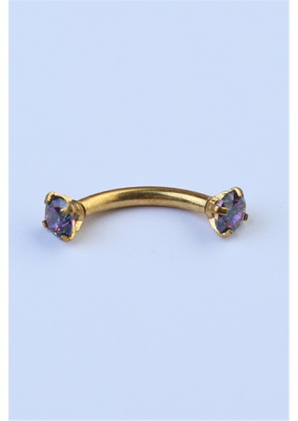 Koyu Hologram Taşlı Kaş & Rook Gold Piercing