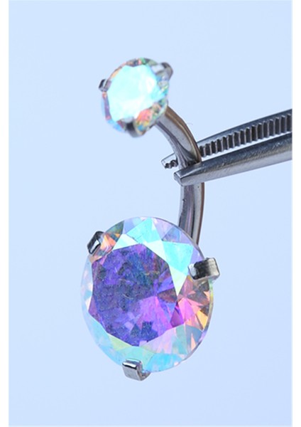 Hologram Tek Taş Büyük Boy Göbek Silver Piercing