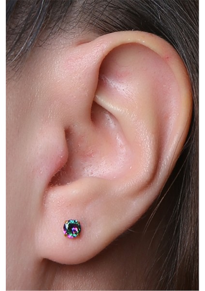 Yuvarlak Taş Koyu Hologram Büyük Boy Gold Piercing modelleri