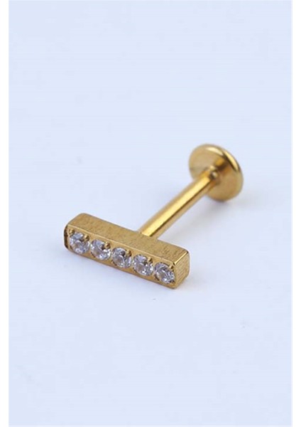 Beş Taş Baget Labret Gold Piercing