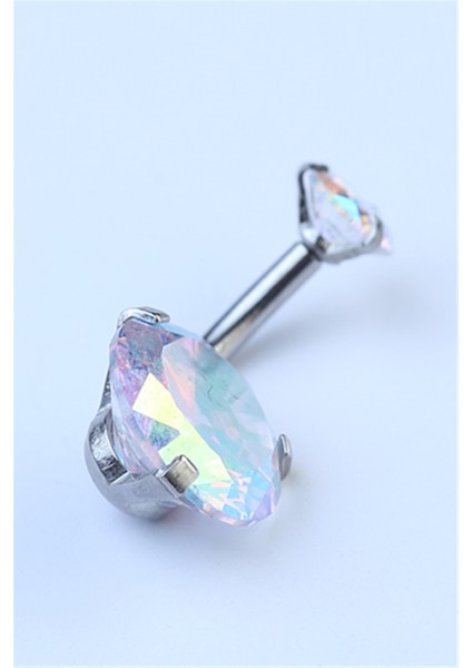 Hologram Tek Taş Büyük Boy Göbek Silver Piercing