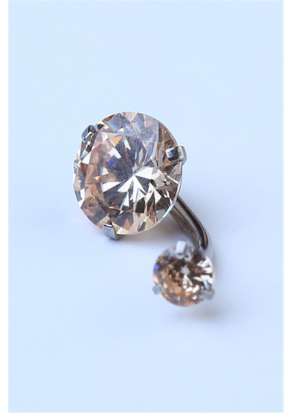 Sarı Tek Taş Büyük Boy Göbek Silver Piercing