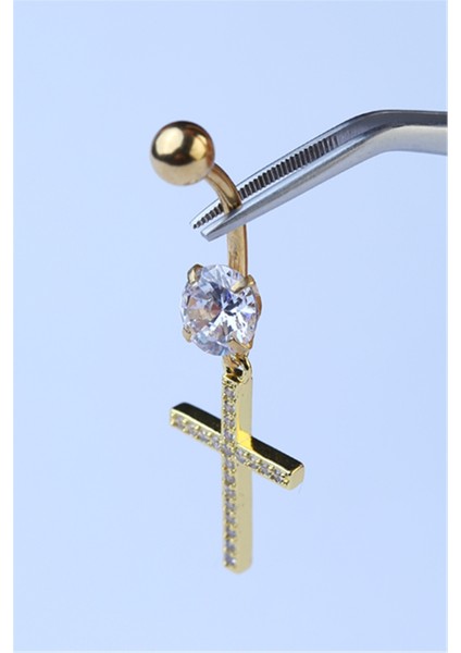 Sallantı Haç Göbek Gold Piercing