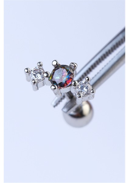 Tek Mor Taş Silver Piercing