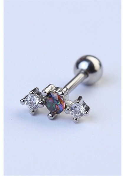 Tek Mor Taş Silver Piercing