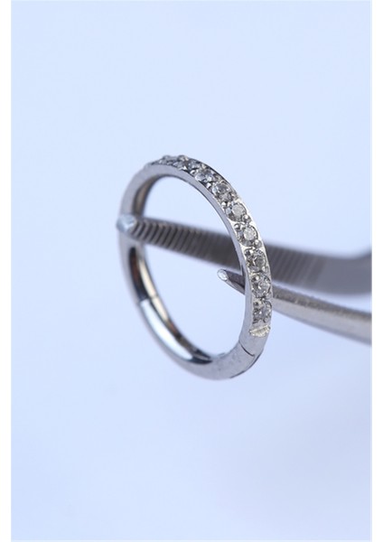 Önü Taşlı Gizli Kilit Halka Küçük Boy Silver Piercing
