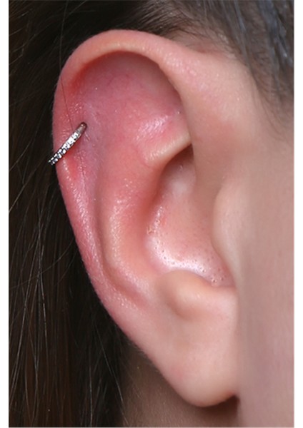 Önü Taşlı Gizli Kilit Halka Küçük Boy Silver Piercing modelleri