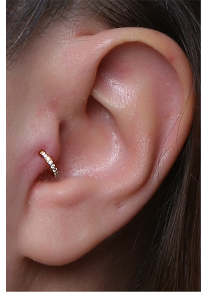 Önü Taşlı Gizli Kilit Halka Mini Boy Gold Piercing