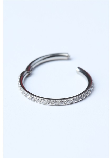 Önü Taşlı Gizli Kilit Büyük Boy Halka Silver Piercing