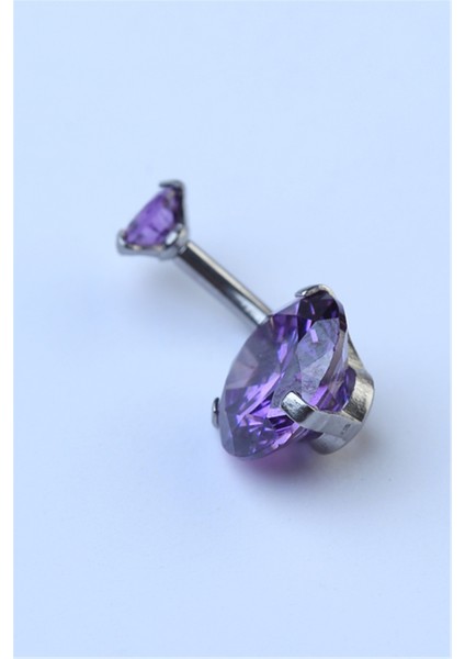 Mor Tek Taş Büyük Boy Göbek Silver Piercing