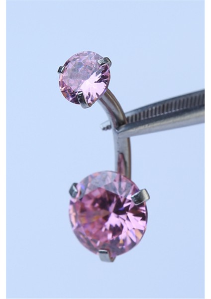Pembe Tek Taş Küçük Boy Göbek Silver Piercing