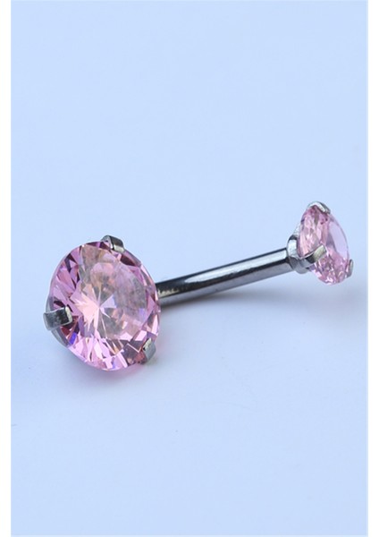Pembe Tek Taş Küçük Boy Göbek Silver Piercing