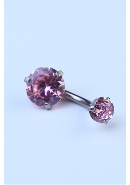 Pembe Tek Taş Küçük Boy Göbek Silver Piercing