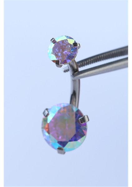 Hologram Tek Taş Orta Boy Göbek Silver Piercing