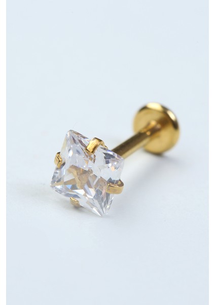 Kare Taş Labret Büyük Boy Gold Piercing