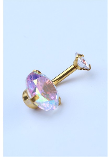 Hologram Tek Taş Büyük Boy Göbek Gold Piercing