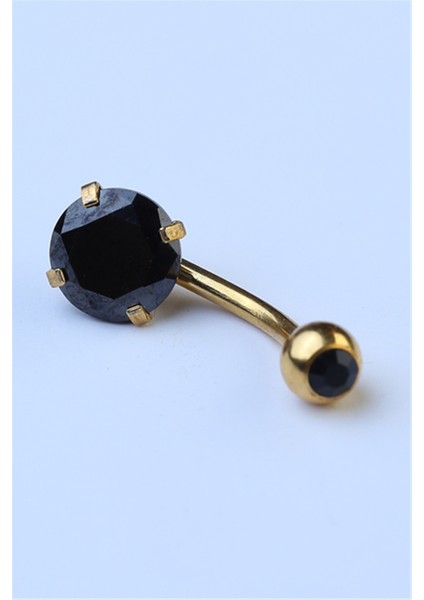 Topu Taşlı Siyah Taş Göbek Gold Piercing