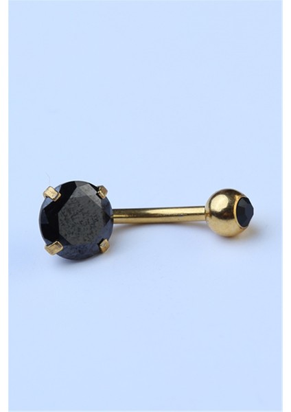 Topu Taşlı Siyah Taş Göbek Gold Piercing