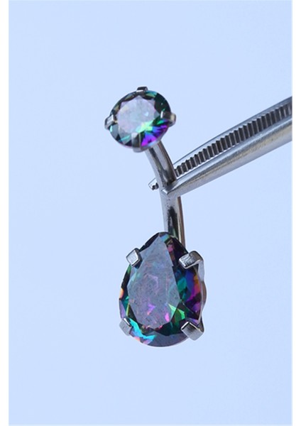 Koyu Hologram Damla Taş Göbek Silver Piercing