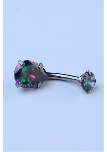 Koyu Hologram Damla Taş Göbek Silver Piercing
