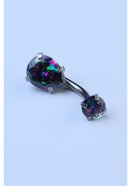 Koyu Hologram Damla Taş Göbek Silver Piercing