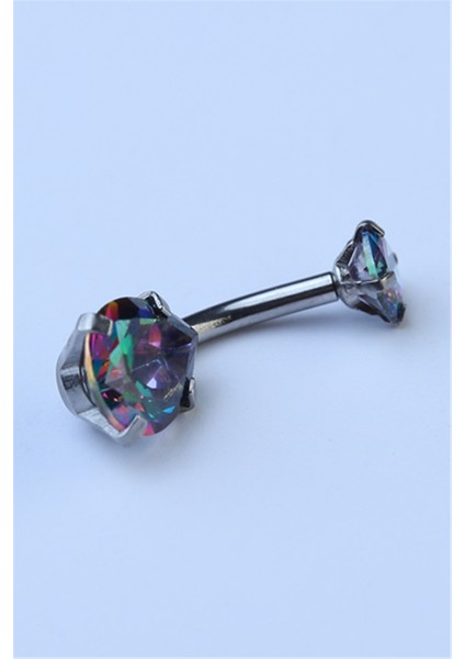 Koyu Hologram Damla Taş Göbek Silver Piercing