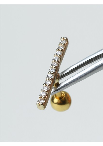 Uzun Tek Sıra Taş Gold Piercing