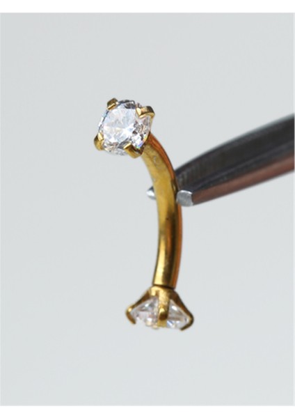 Yuvarlak Taşlı Kaş & Rook Gold Piercing