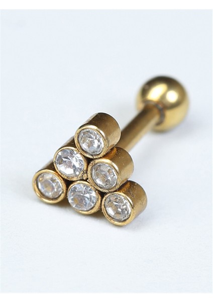 Altı Taşlı Piramit Gold Piercing