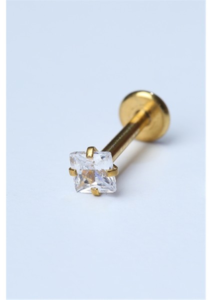 Kare Taş Labret Küçük Boy Gold Piercing