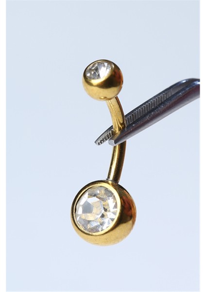 Düz Taşlı Göbek Gold Piercing