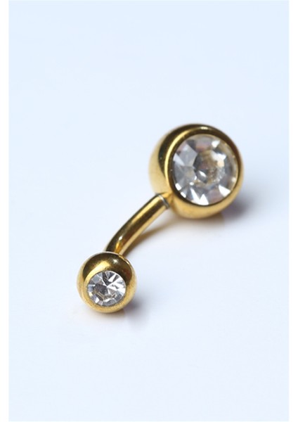 Düz Taşlı Göbek Gold Piercing