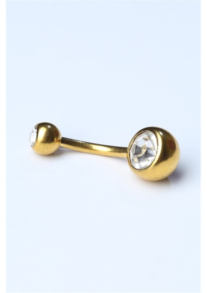 Düz Taşlı Göbek Gold Piercing