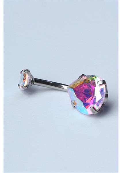 Hologram Damla Taş Büyük Boy Göbek Silver Piercing